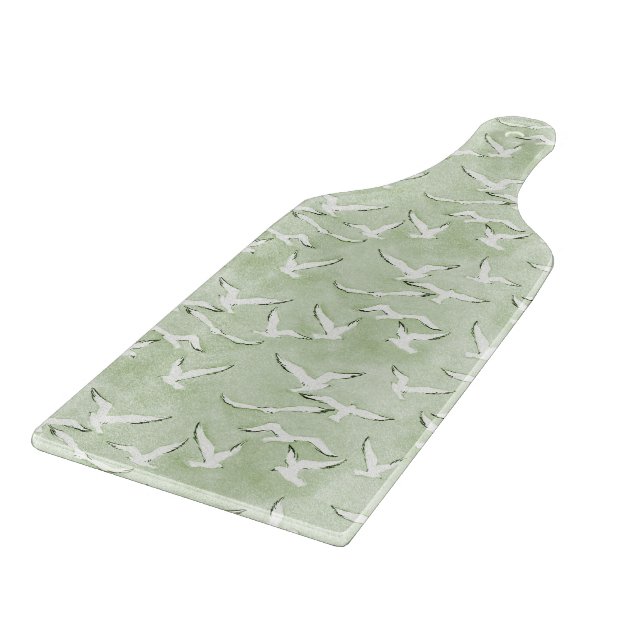 Green And White Seagull Beach Bird Pattern Schneidebrett (Ecke)