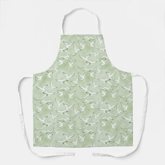 Green And White Seagull Beach Bird Pattern Schürze (Vorderseite)