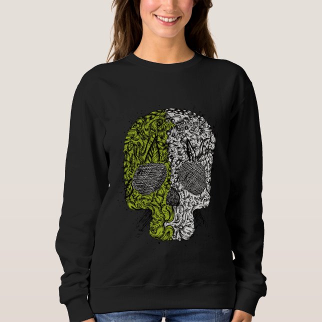 Green and white skull scary Halloween dirt Sweatshirt (Vorderseite)