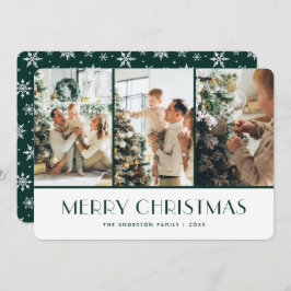 Green and White Snowflakes Photo Christmas Card Feiertagskarte