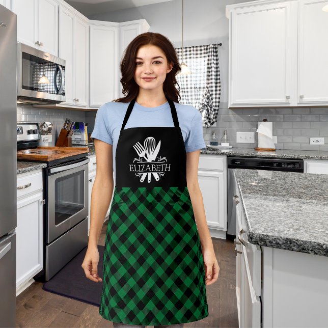Green and White Tartan Plaid Pattern Schürze (Von Creator hochgeladen)