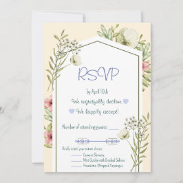 Green And White Wildflowers Geometric RSVP Card Einladung