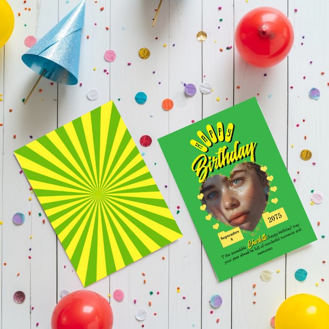 Green and Yellow Retro Birthday Greetings,vintage  Folieneinladung (Von Creator hochgeladen)