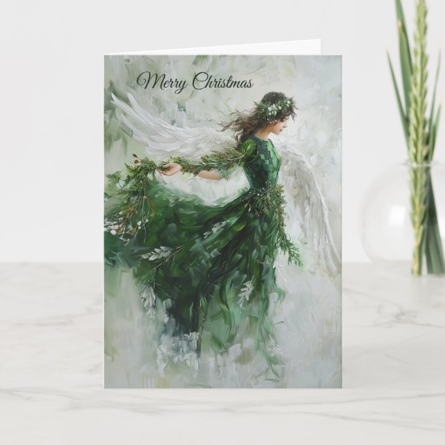 Green Angel Christmas Card Feiertagskarte (Vorderseite)