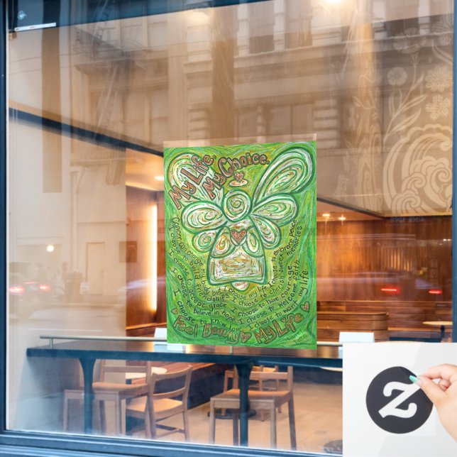 Green Angel mit Cancer Gedicht Art Window Cloning Fensteraufkleber (Café-Fenster)