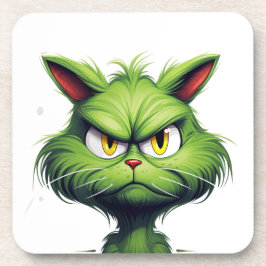 Green Angry Cat Getränkeuntersetzer