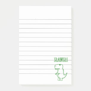 Green Angry T Rex Dino Lined Post-it Klebezettel