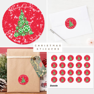 Green Animal Paw Silhouette Weihnachtsbaum Red Runder Aufkleber