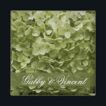 Green Annabelle Hydrangea Floral Wedding Magnet<br><div class="desc">Customize the elegant Green Annabelle Hydrangea Floral Wedding Square Magnet with the personal names of the bride and groom to create a one of a kind personalized party favor or keepsake gift for the newlyweds, bridesmaids or bridal attendants. This pretty custom flowery marriage magnet features a floral photograph of a...</div>