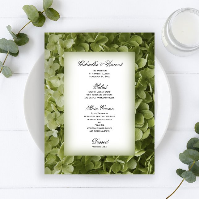 Green Annabelle Hydrangea Floral Wedding Menu (Von Creator hochgeladen)