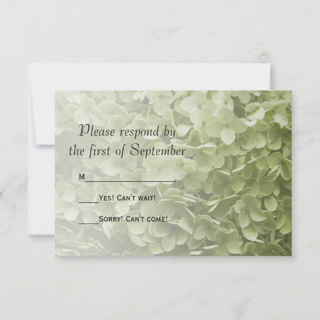 Green Annabelle Hydrangea Floral Wedding RSVP Karte (Vorderseite)