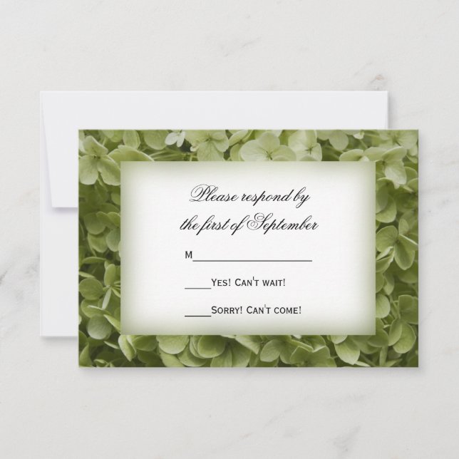 Green Annabelle Hydrangea Floral Wedding RSVP Karte (Vorderseite)