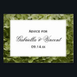 Green Annabelle Hydrangea Wedding Advice Cards Tischnummer<br><div class="desc">Lassen Sie Ihre Gäste ihre Weisheitsworte mit dem frisch verheirateten Paar mit den eleganten Green Annabelle Hydrangea Blume Wedding Advice Cards teilen. Personalisieren Sie sie mit den Namen der Braut und des Bräutigams und dem Datum ihrer Heirat. Diese eleganten, individuellen Blumenratgeber bieten ein nahes Blumenfoto mit hellgrünen Gartenblüten aus Hydrangea-Blume....</div>