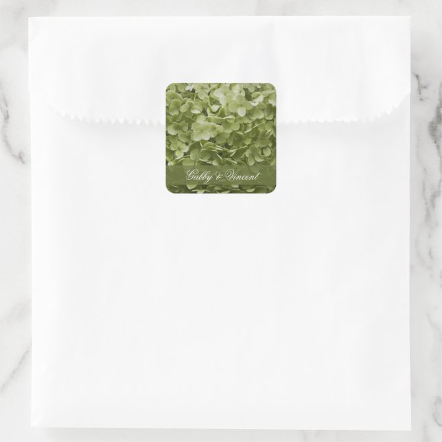 Green Annabelle Hydrangea Wedding Umschlag Aufkleb Quadratischer Aufkleber (Tasche)