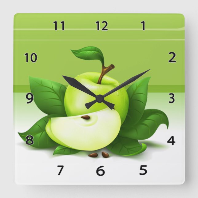 Green Apple Clock Quadratische Wanduhr (Vorderseite)