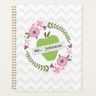 Green Apple Floral Wreath Lehrer Planner Planer