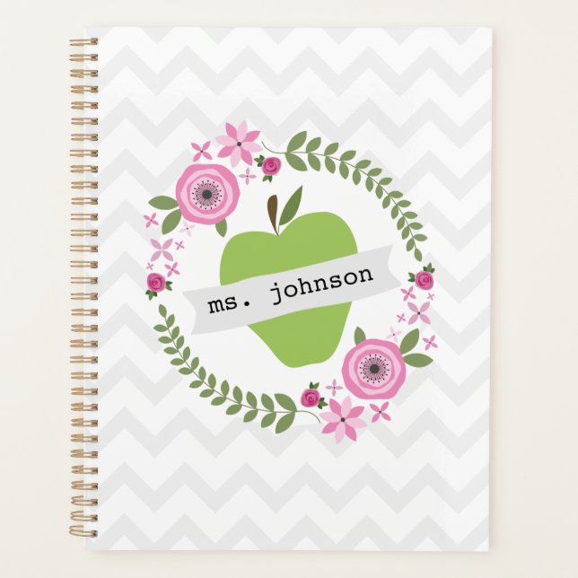 Green Apple Floral Wreath Lehrer Planner Planer (Vorderseite)