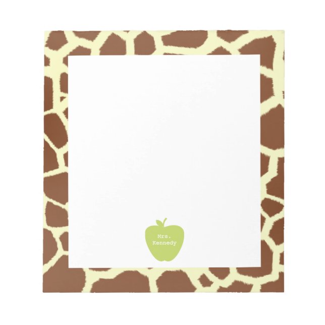 Green Apple Giraffe Teacher Notizblock (Vorderseite)