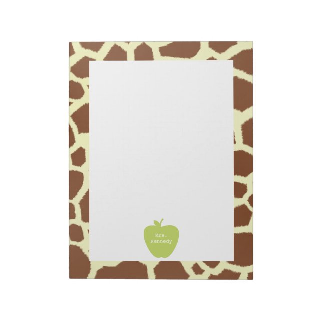 Green Apple Giraffe Teacher Notizblock (Rotiert)