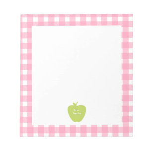 Green Apple Pink Gingham Teacher Notizblock