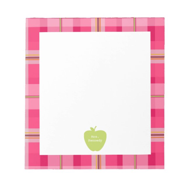 Green Apple Pink Kariert Teacher Notizblock (Vorderseite)