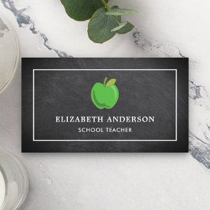 Green Apple School Lehrer in Black Chalkboard Visitenkarte