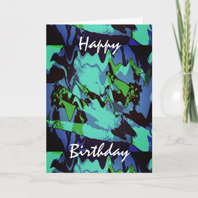 Green Aqua Blue Black Abstrakte Blume Geburtstag Karte (Vorderseite)