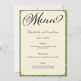 Green Aqua Brown Country Wedding Empfang Menü Einladung