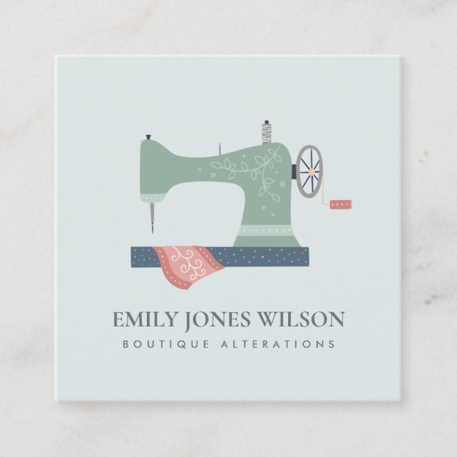 GREEN AQUA ORANGE PINK SEWMASCHINE TAILOR QUADRATISCHE VISITENKARTE