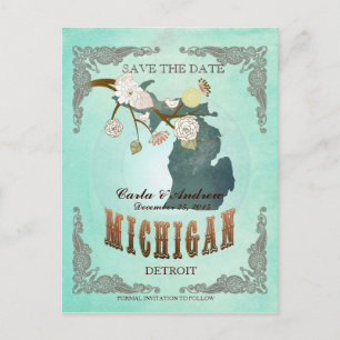 Green Aqua Save the Date - MI-Karte mit hübschen V Ankündigungspostkarte