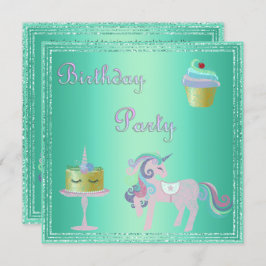 Green Aqua Unicorn Cake BIRTHDAY PARTEI Einladung