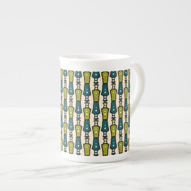 Green Aquamarin Black Cream Tribal China Kaffee Ta Prozellantasse (Vorderseite Rechts)