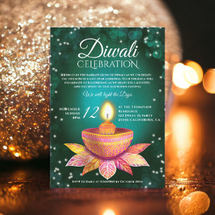 Green aquamarin Diwali Lamps Lichtbildskript Einladung