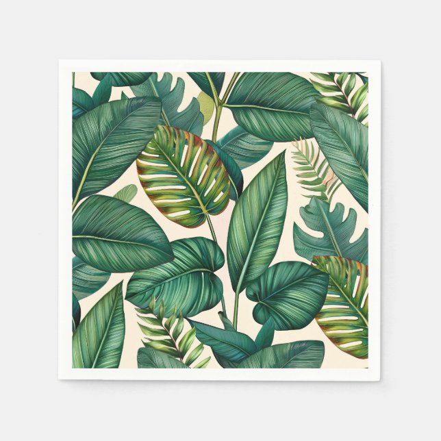 Green & Aquamarin Palm Monstera Tropical Blätter M Serviette (Vorderseite)
