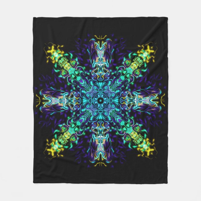 Green Aquamarin Psychedelic Bohemisch Mandala Fleecedecke (Vorderseite)