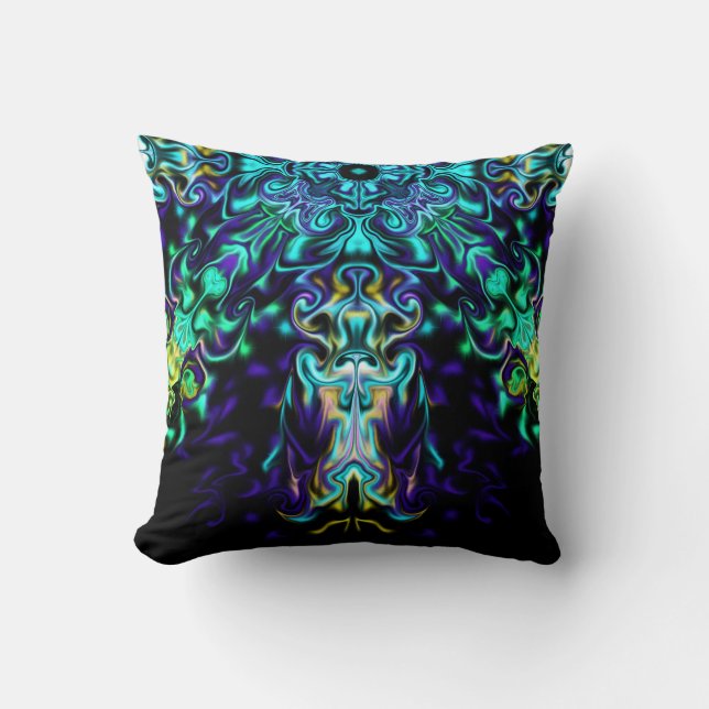 Green Aquamarin Psychedelic Bohemisch Mandala Kissen (Vorderseite)