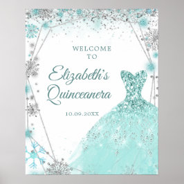 Green Aquamarin Silver Winter Mis Quince Willkomme Poster