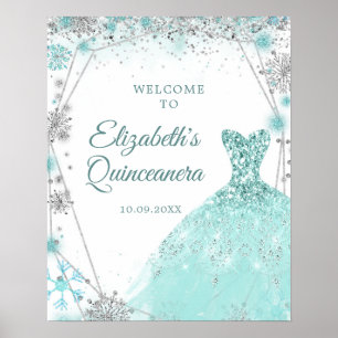 Green Aquamarin Silver Winter Mis Quince Willkomme Poster