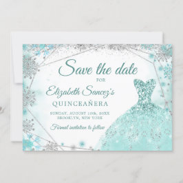 Green Aquamarin Snowflake Mis Quince Save the Date Einladung