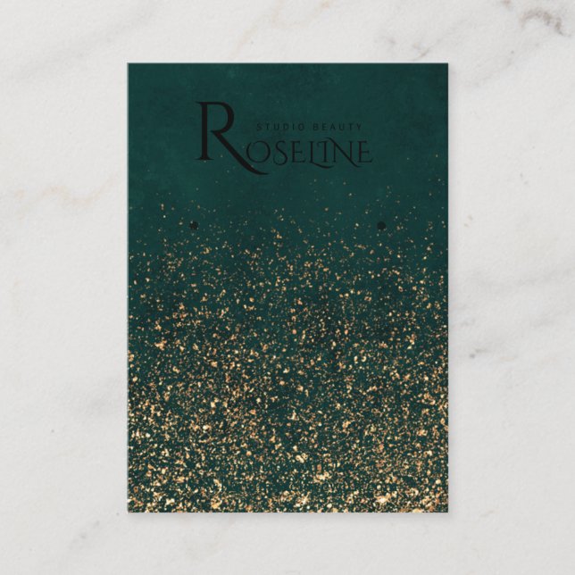 Green Aquarell Gold Glitzer Earring Display Visitenkarte (Vorderseite)