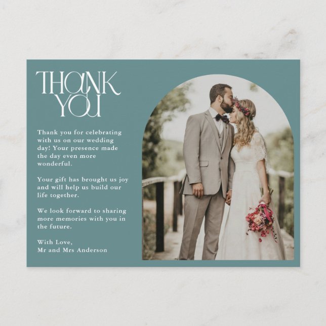 Green Arch Foto Hochzeit Danke Postcard Postkarte (Vorderseite)
