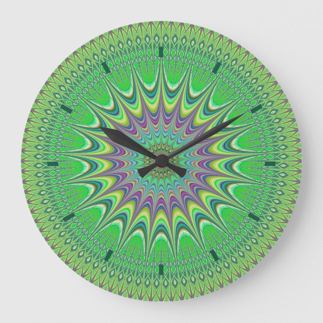 Green Art Abstrakt Mandala Design Wall Clock Große Wanduhr (Vorderseite)