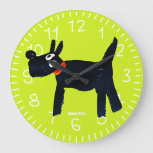 Green Art Clock: John Dyer Scotty Dog Große Wanduhr