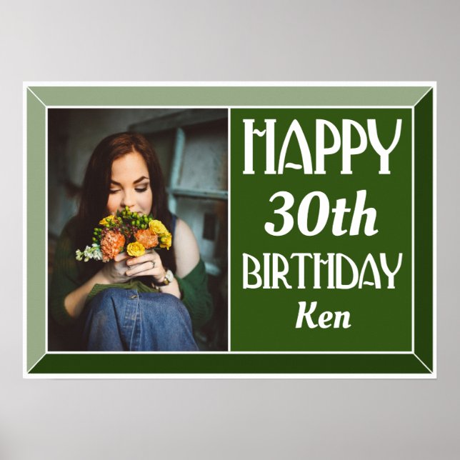 Green Art Deco 30. Geburtstag Foto Poster (Vorne)