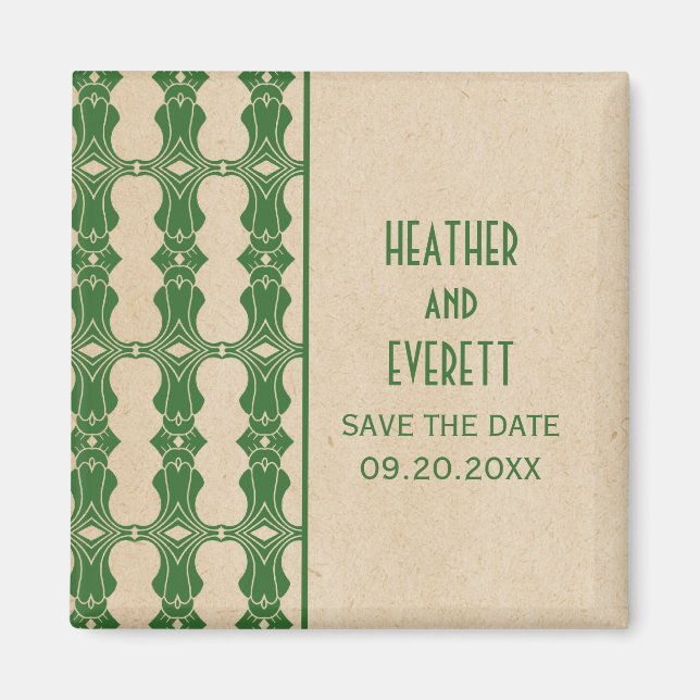 Green Art Deco Border Save the Date Magnet (Vorne)