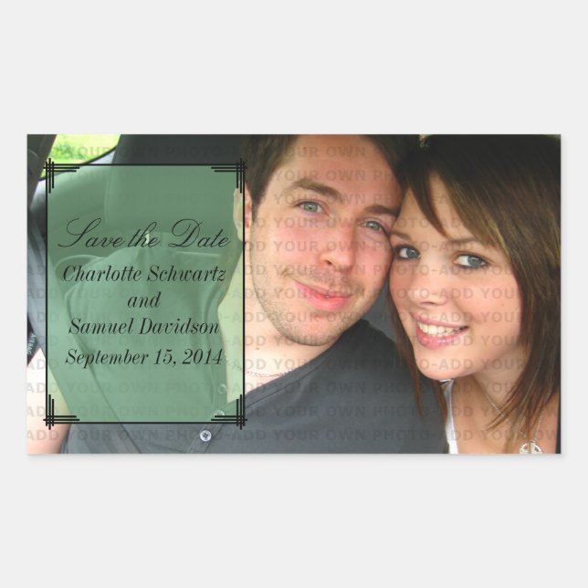 Green Art Deco Frame Save the Date Stickers (Vorderseite)