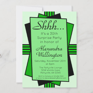 Green Art Deco Überraschung Party Geburtstag Einladung