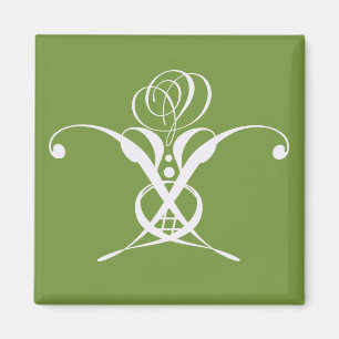 Green Art Deco White Blüh Rose Magnet