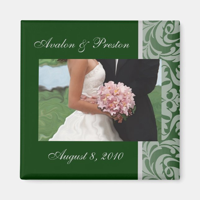 Green Artistic Damask Speichern Sie das Datumsfens Magnet (Vorne)