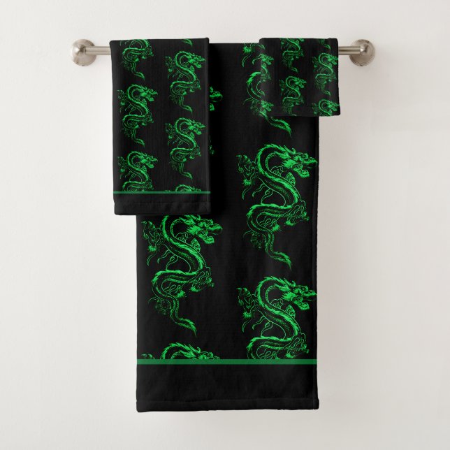 Green Asian Dragon Badhandtuch Set (Insitu)